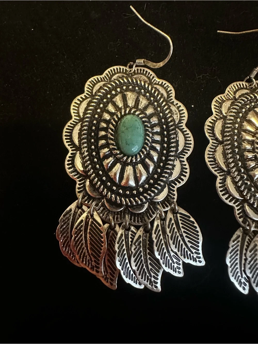 Southwestern Style Concho  Silver Tone Dangle Earrings